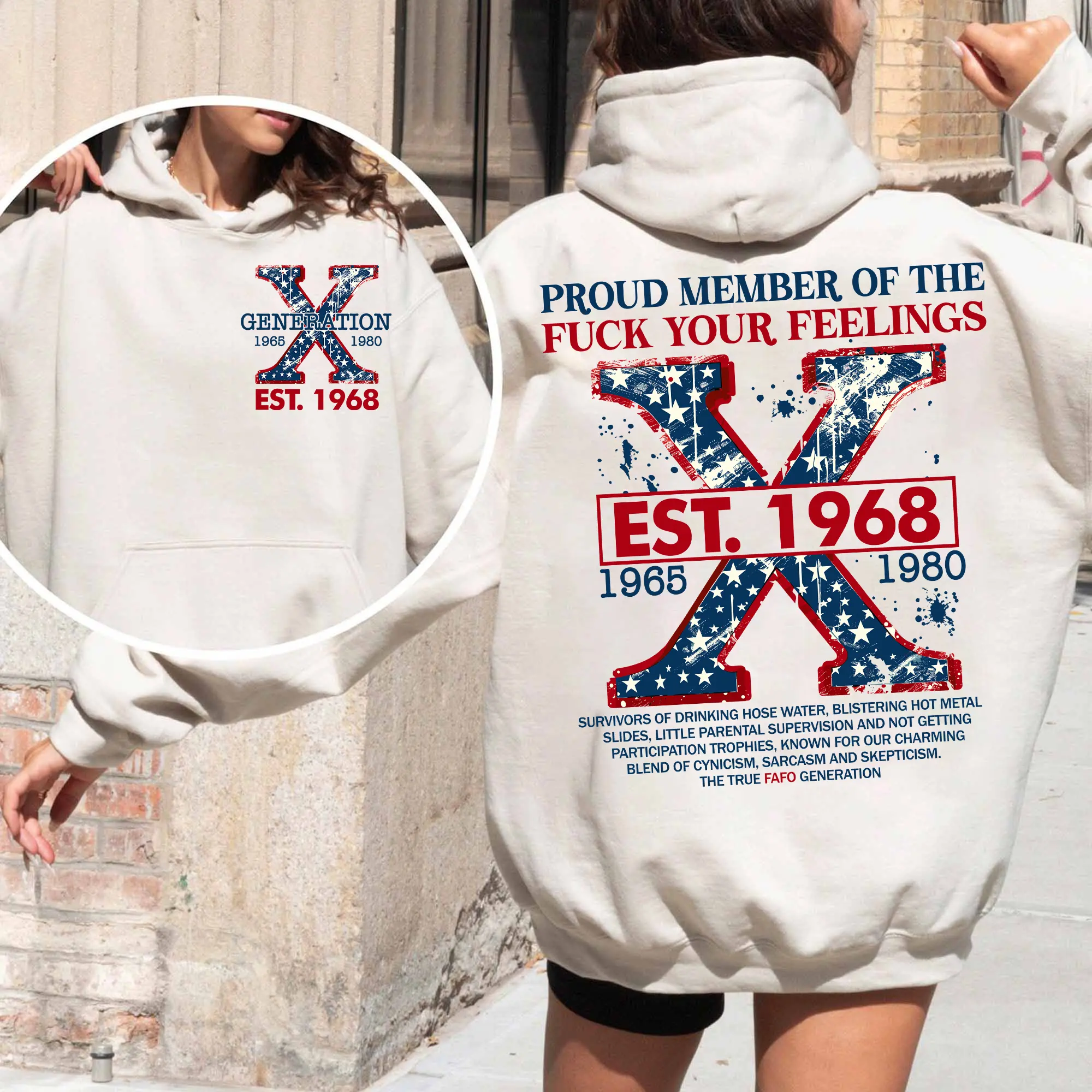 Custom Year Generation X Skull New Version 3 Hoodie, Fafo Generation, Raised on Hose Water and Neglect, 100% Cotton, Two-Sided Design Menswear Unisex