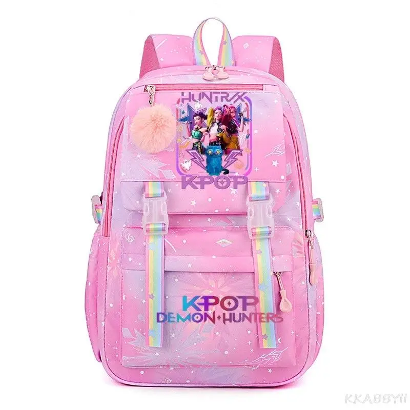Rainbow Large Capacity Backpack Cartoon Print High School Student Double Shoulder Bag Style School Bag Book Bag