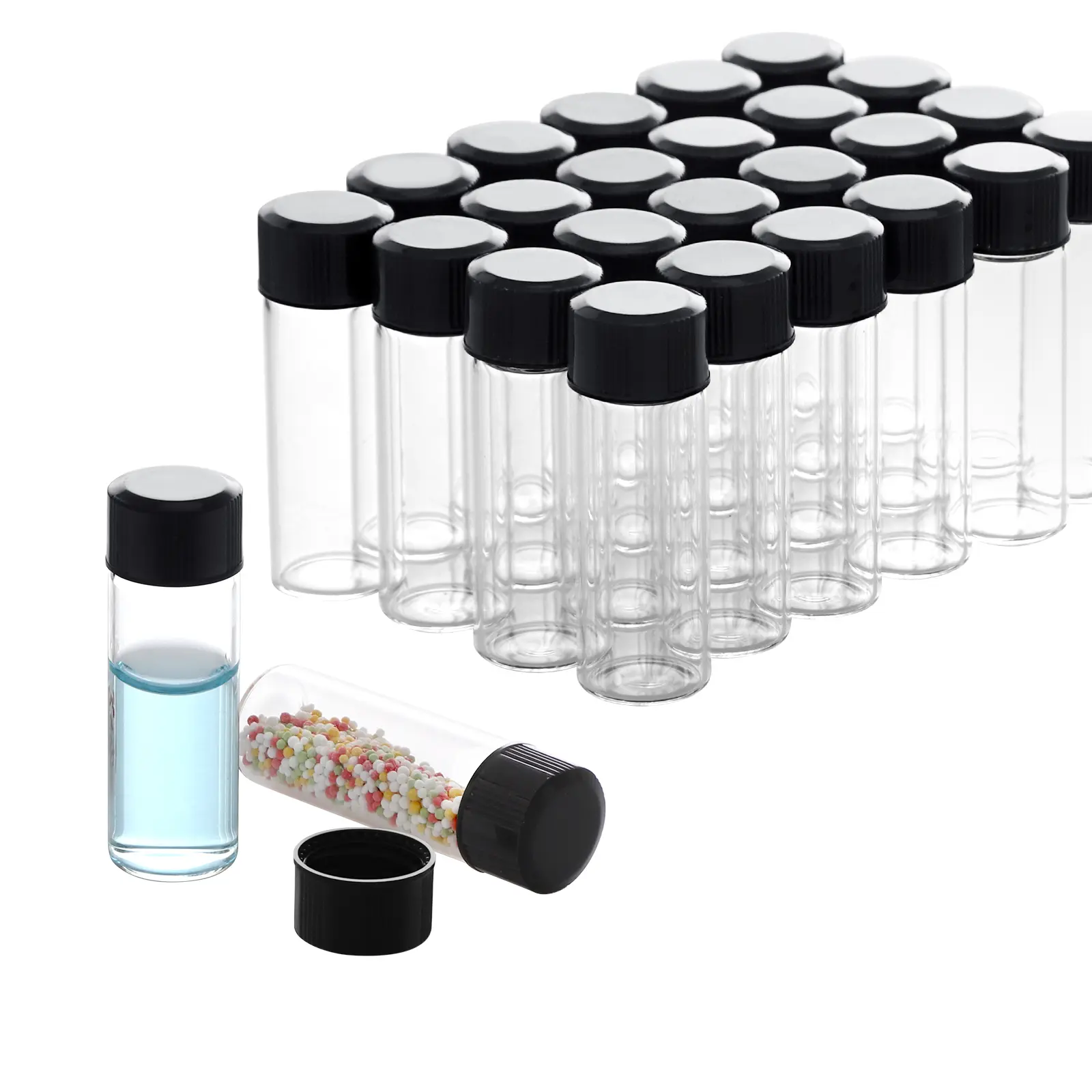 4ml 100Pcs Clear Glass Vials with Black Phenolic Screw Caps