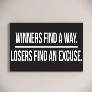 "Winners Find A Way" Gym Wall Art, Motivational Quote Canvas Poster, Black And White Office Decor, Hustle Entrepreneur Sign, Home Workout Room