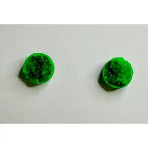 Crystalized Circle Stud Earrings - Green and Black
