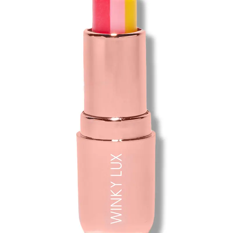 Winky Lux Pink Lemonade Balm | Tri-Colored Pink-Tinted Lip Balm with Vitamin E & Jojoba Oil, Juicy Citrus Flavor, Semi-Shine Finish