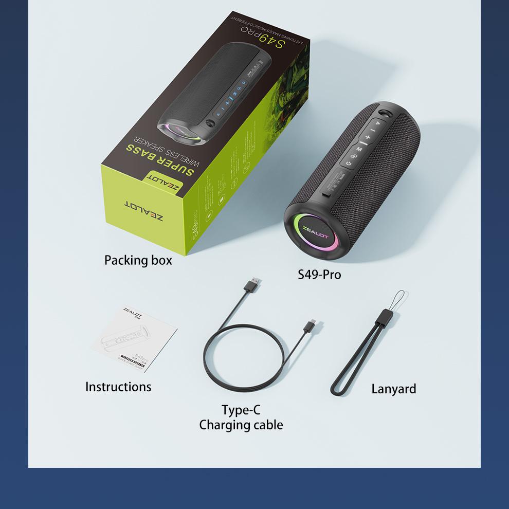 ZEALOTs S49 Pro Wireless Speaker, 40W Waterproof IPX-6 Speaker with 3000mAh Battery, Multifunctional Portable Speaker, Bluetooth-compatible Speaker for Home, Car, Outdoor, Camping, Audio