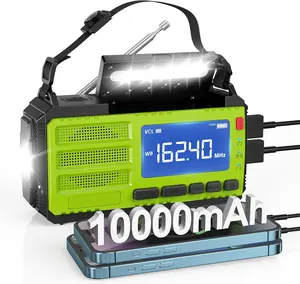 10000mAh Solar Hand Crank Emergency Weather Radio, AM/FM/NOAA, LCD Display, Flashlight & Compass for Hurricane Preparedness & Outdoor Survival Handcrankradio Usb