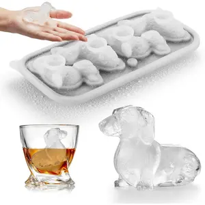 3D Dachshund  Ice Cube Mold, 4 Hole Fun Shapes Large Dachshund  Ice Cube Tray for ,,, Cute Novelty Dachshund  Gifts for Women,