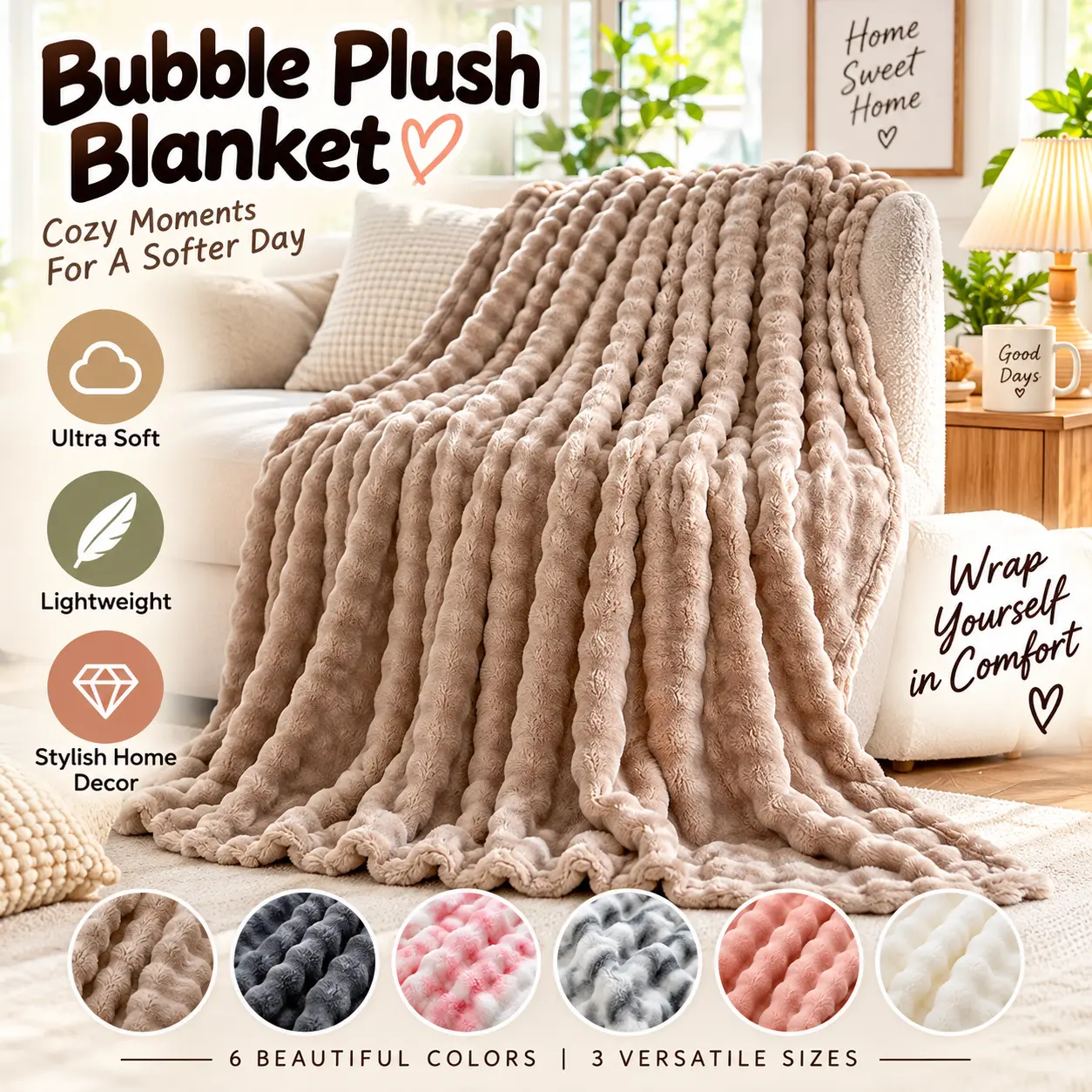 Puffer Fleece Throw Blankets for Bed - Comfy and Cozy, Instant Warmth Linens for Home Snuggles, Indoor-Outdoor Multifunctional Bedding, Ideal Holiday Gift
