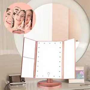 24-LED Magnifying Lighted Vanity Mirror, Tabletop Tri-Fold Touch Switch Cosmetic Makeup Mirror with ABS Construction
