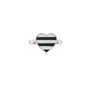 Heart White Black Pink Crystal Enamel White Gold Plated Girl's Rings Earth2Jane Size 4
