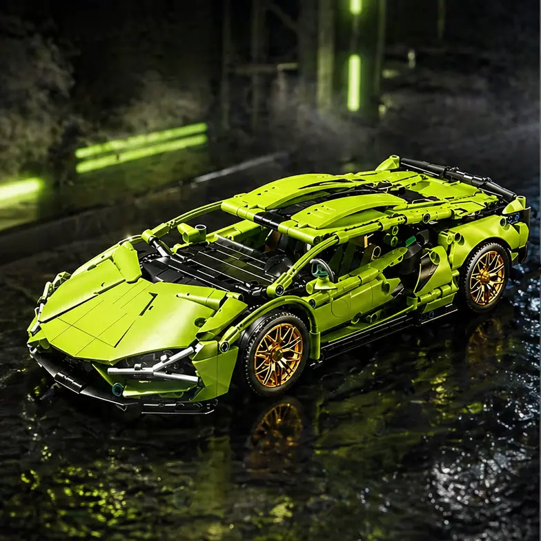 RC Sports Car Building Blocks Set - 1155 Pcs Green Supercar with LED Lights & Acrylic Case, Remote Control Car Model Kit, Creative Hobby Gift for Boys & Men, Building Block Sets, Brick Set Cars