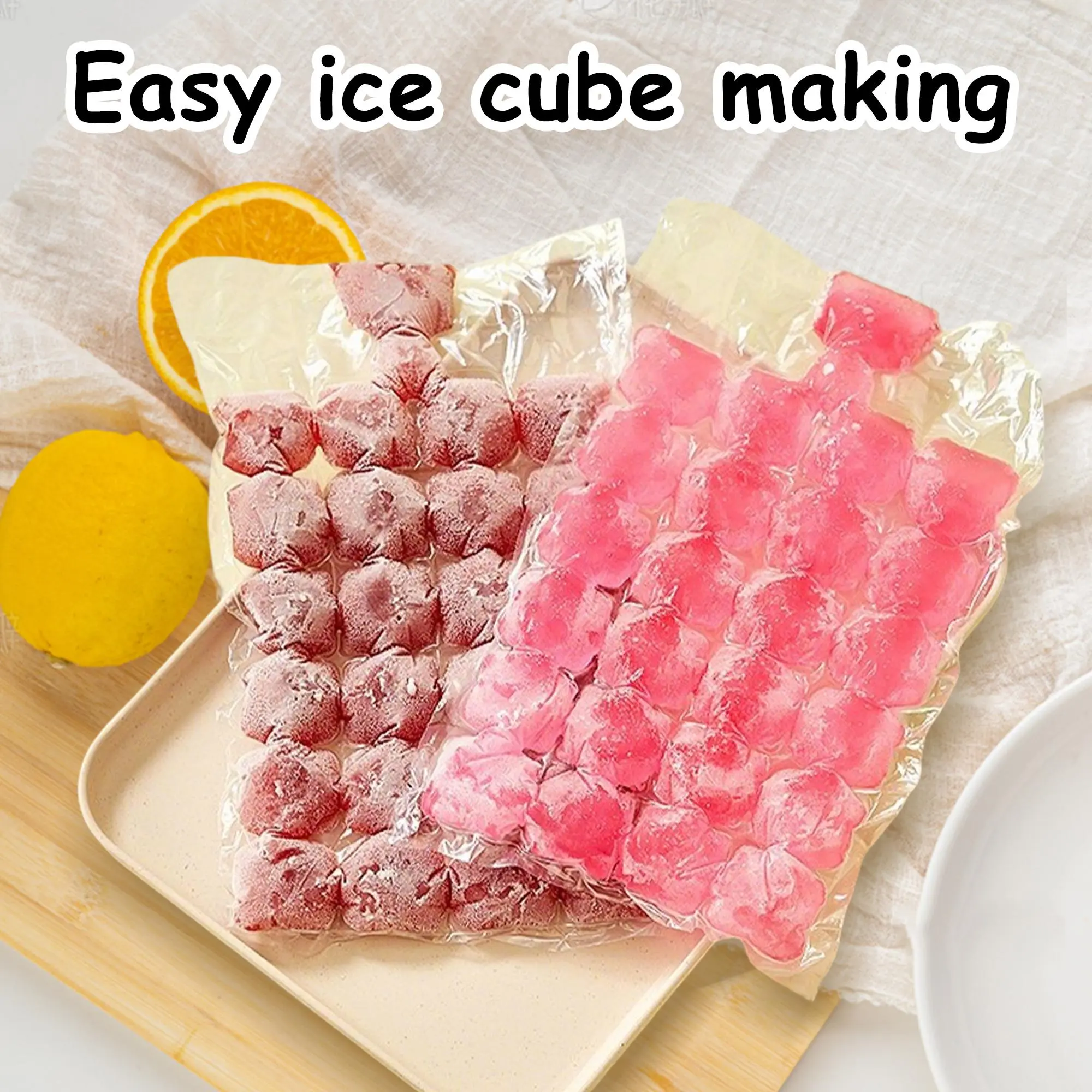 50 Counts Self-Seal Ice Cube Bags, Stackable Freezer Bags with Easy-Pour Funnel Design Disposable Ice Block Ice Cube Maker Ice Basket