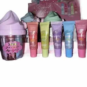 Transfer-Proof Lip Gloss Set Flavored Fruit Ice Cream 5pcs Sparkling Long-Lasting Lip Gloss set - Hydrating Formula for Moisturized Lips  Makeup Shimmer glass pack Glass Lip Glaze Set Cute Gloss Fearless glossy Unique Cosmetic