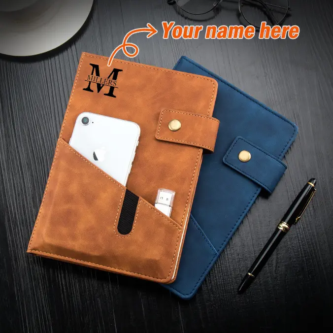 1 set of high-end customized A5 notebook set, business notebook gift box, customized text, PU retro cover with carving pen, with storage pocket, meeting records, company gifts, back to school season gifts, holiday gifts