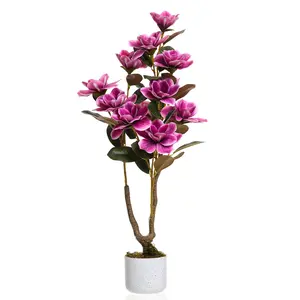 Garvee 37.4-Inch/3.1-ft Faux Magnolia Tree with Pink Orchid-Style Blossoms, Lifelike Leaves and Dried Moss, Decorative Potted Plant for Indoor, Home, and Wedding Table Display