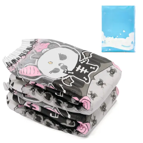 Littleforbig 7000 mL Ultra Absorbent Disposable Solid All Over Print Single Use Adult Diapers Goth Brat Theme Sample Pack - 2 Pieces, Plastic, Bella Mid-Scream, Chunky Silver Safety Pins, Crinkle Hell