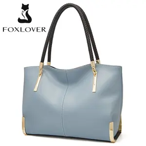 FOXLOVER Top - Prenuine  Genuine Leather Large Capacity Fashion Elegant Work Travel Simple Tote Bag Shoulder Bag with Zip Closure