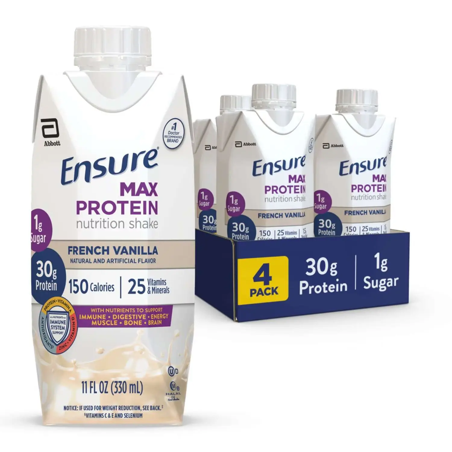 Ensure Max Protein Shake, 30g Protein, Creamy Strawberry, 11 fl oz, 4 Pack Ensure Max Protein Shake, 30g Protein, Creamy Strawberry, 11 fl oz, 4 Pack