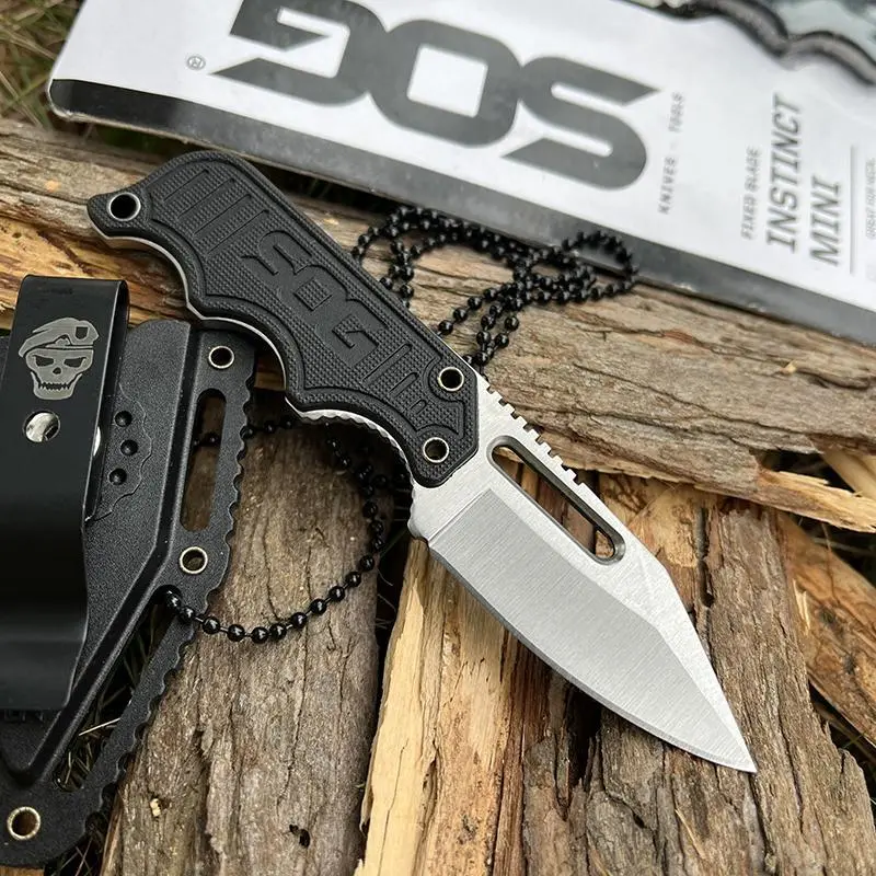 SOG Instinct Fixed Blade Stainless Steel Knife - Lightweight EDC Knife with Skull Clip Sheath, Tactical Pocket Tool, Great Gift for Camping & Hiking Survival Gear, Stainless Steel Knives