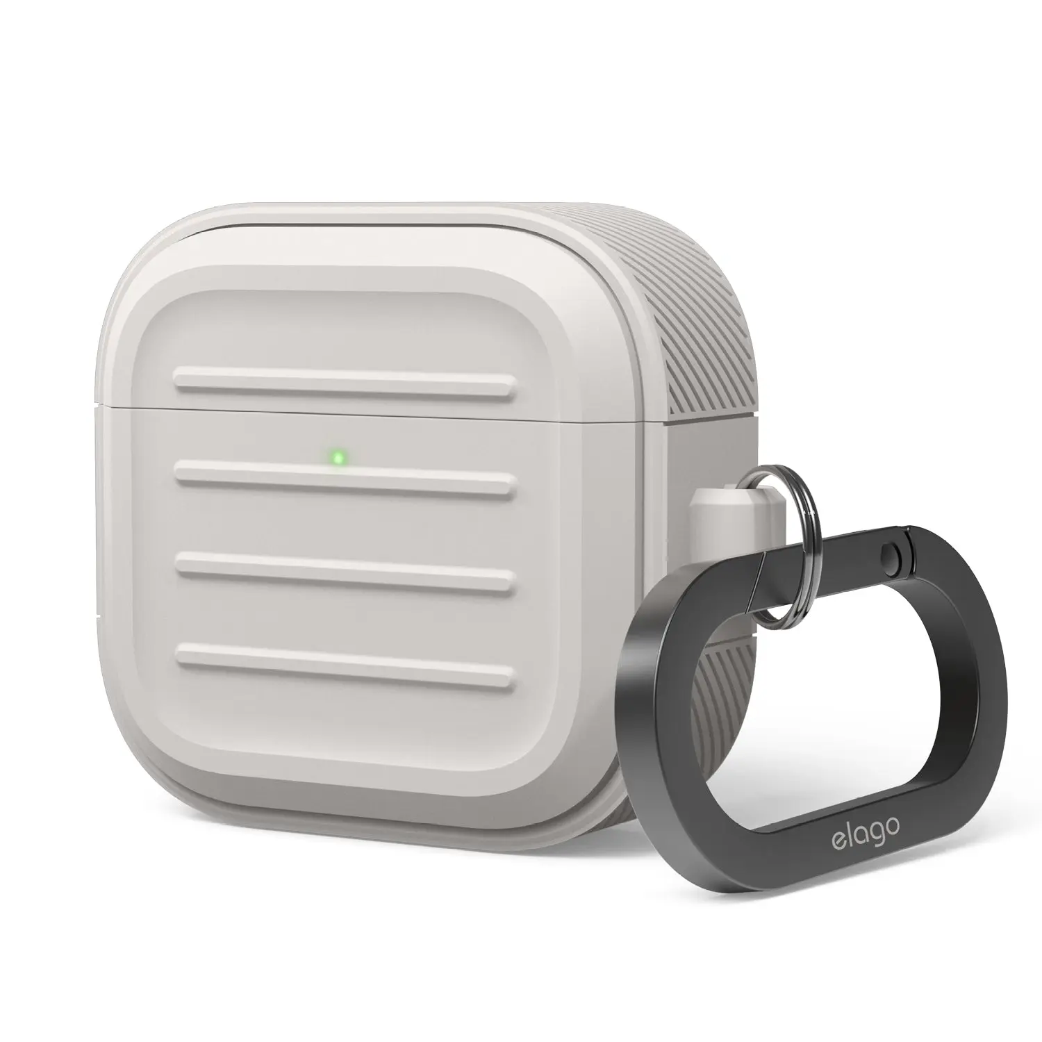 [elago Official] Durable Armor Hang Case for AirPods 4 - Rugged Silicone Protective Cover, Drop-Proof Shock & Scratch Protection, Carabiner Included, Wireless Charging Compatible, Stone & Black Color Options, Headphone, Shockproof