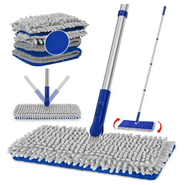 2-Sided Microfiber Dust Mop with 3 Reusable Pads, Reversible Flat Mop for Floor & Wall Cleaning