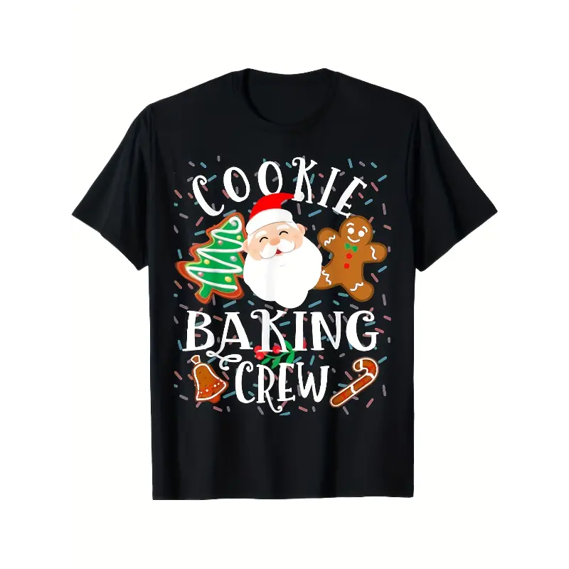 Christmas Cookie Baking Crew T-Shirt - Santa & Gingerbread Graphic Tee - Soft Breathable Cotton Shirt for Baking Parties, Family Gatherings - Lightweight Crew Neck Top - Machine Washable Holiday Gift for Women, Men, Dad - Cookie Crew Christmas Apparel