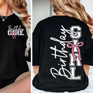 100% cotton Women's Birthday Girl T-Shirt, Birthday Girl Preppy Coquette Bow Birthday Tee, Funny Birthday Gift