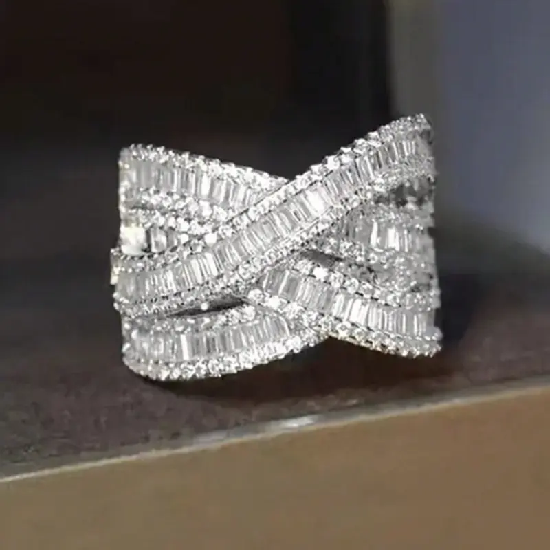 Stunning Twist Crossover Channel Cubic Zirconia Ring for Women - Sparkling Jewelry for Wedding, Engagement, Parties & Valentine's Day Gift