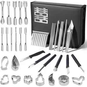 46-Piece Stainless Steel Fruit Carving Tools Set - Professional Watermelon Carving Knife Kit with Ergonomic Handles & Portable Case, Durable Fruit Cutting Tools for Culinary Arts, Sculpting, Peeling