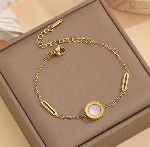 Double Sided Roman Numeral Bracelet 18k Gold Plated Stainless Steel Black White Fashion Jewelry