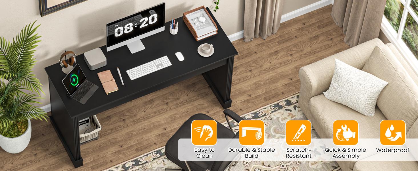 Vabches Farmhouse 59" Executive Simple Sturdy Computer Desk,Spacious Workstation for Home Office, Remote Work & Study,Pure Black Vabches Farmhouse 59" Executive Simple Sturdy Computer Desk,Spacious Workstation for Home Office, Remote Work & Study,Pure Black