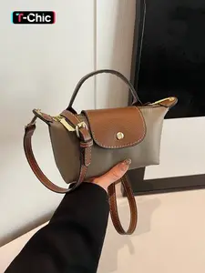 Women's Fashionable PU Leather & Canvas Crossbody Bag, Casual Versatile Hobo Bag for Work & Daily Used, Trendy All-match Commuter Bag