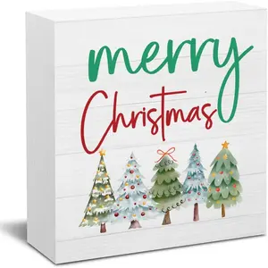 Merry Christmas Sign Winter Decorations for Home Office Desk Christmas Decor for Table Holiday Xmas Tree Sign Desk Accessories Gift for Women 5 X 5 Inch