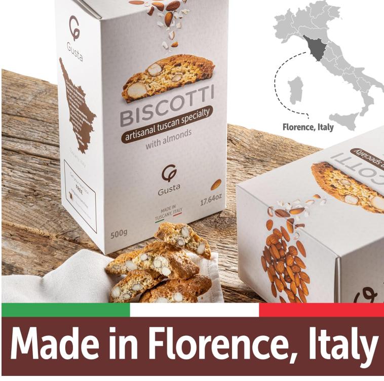 Original Almond Italian Biscotti Cookies - Made in Tuscany, Italy - Classic Two Bites Size - All Natural Ingredients - Fresh & Genuine Italian Dessert Treats - 8.82oz