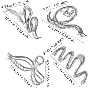 4 PCs Metal Hair Claw Clips - Irregular Large Clips for Women, Non-Slip Styling Accessories for Thick and Thin Hair (Silver)