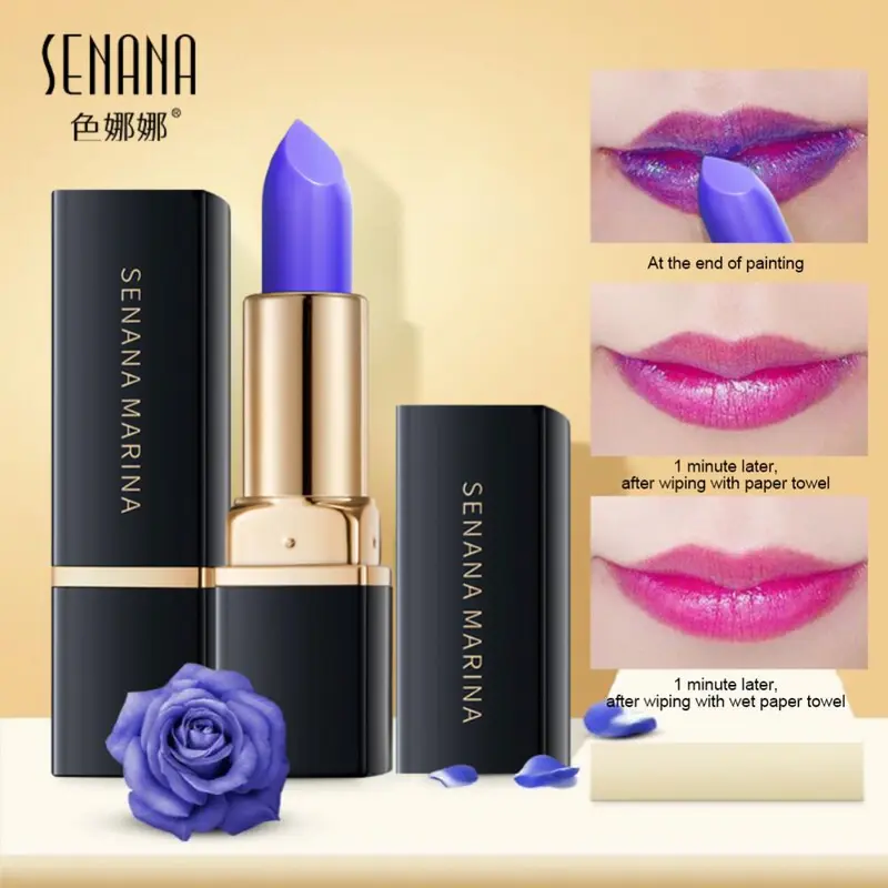 SENANA MARINA Blue-Rose Temperature-Sensitive,Color-Changing Lip Balm, Changing Lipstick - Moisturizer Magic Temperature Color Change Lip Gloss/Blue-Rose Lipstick Hydrating Long-lasting Lightweight Makeup Moisturizing