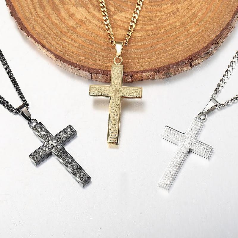 【Men Gifts】Cross Necklace for Men, Silver Tone/Gold Plated Mens Cross Necklaces with 3.5mm Cuban Chain 16-26 Inch