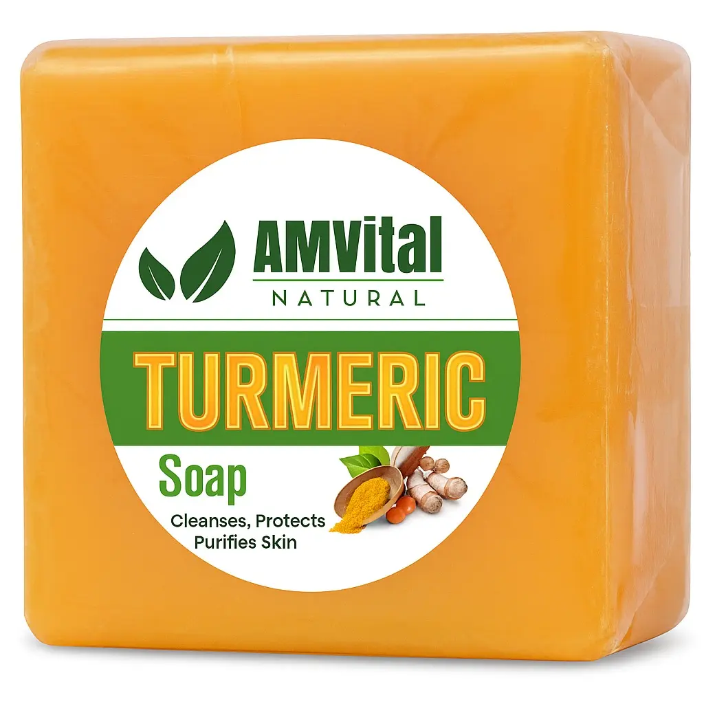 AMVital Turmeric Bar Soap - Shea-Infused, Hyaluronic Acid Vegan Gentle Handmade Hydrating Body Care Daily Cleanser for Sensitive Skin (Discoloration & Repair, Single Item)