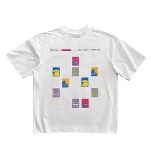 Retro Video Game Interface Graphic T-Shirt, White 80s Arcade Game Oversized Tee for Men, Trendy Nostalgic Gamer Streetwear, 【100% cotton】 Casual Top, Perfect for Gamers & Daily Wear
