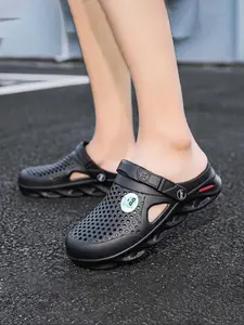 Men's Breathable Anti-Slip Hollow Out Shoes, Summer Eva Casual Sandals, Cartoon Dinosaur Thick Sole, Two-Way Wear Beach Slippers