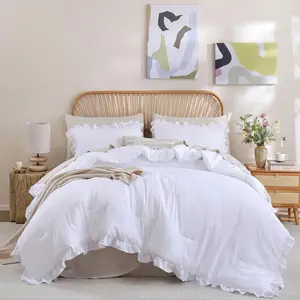 Twin Comforter Set White Comforter Ruffled Comforter Set Soft Twin Size Bed Set Vintage Farmhouse Bed Comforter Set Bedding with 1 Pillowcase