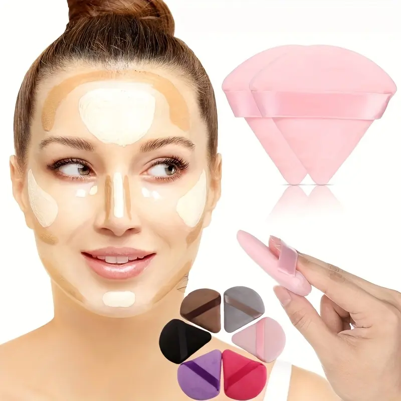 6pcs Triangle Loose Powder Puffs, Setting Powder Compact, Velvet Plush Makeup Sponge Tools, Soft Powder Puff, Dusting Powder Puff, Beauty Essentials for Flawless Finish