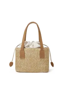 New straw woven trendy large capacity portable environmentally friendly drawstring bag water bucket bag suitable for daily commuting and friend gatherings