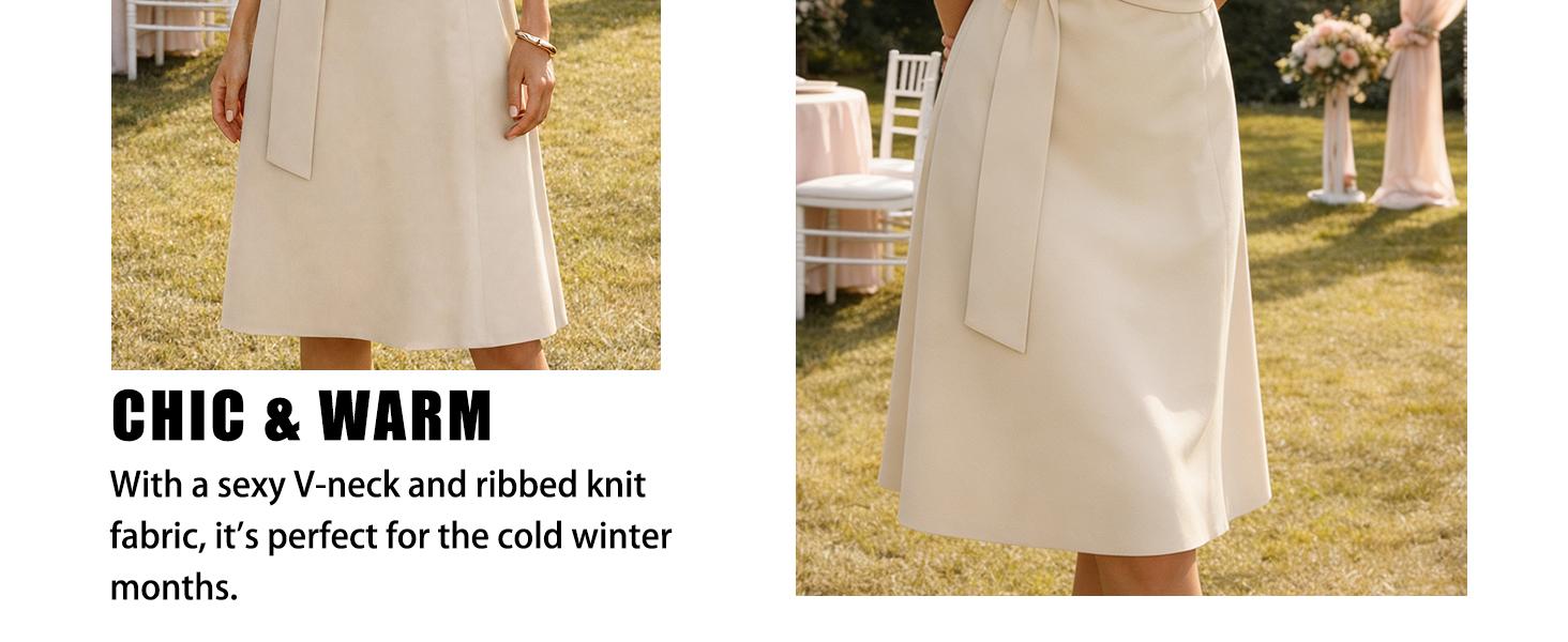 ETCYY Elegant V-Neck Belted Midi Dress – Slim Fit Business Casual Women’s Dress, Soft Rayon Blend A-Line Sundress, Graduation Dress, Wedding Guest Dress, Vacation Dress, Summer Womens Dresses for Work or Party