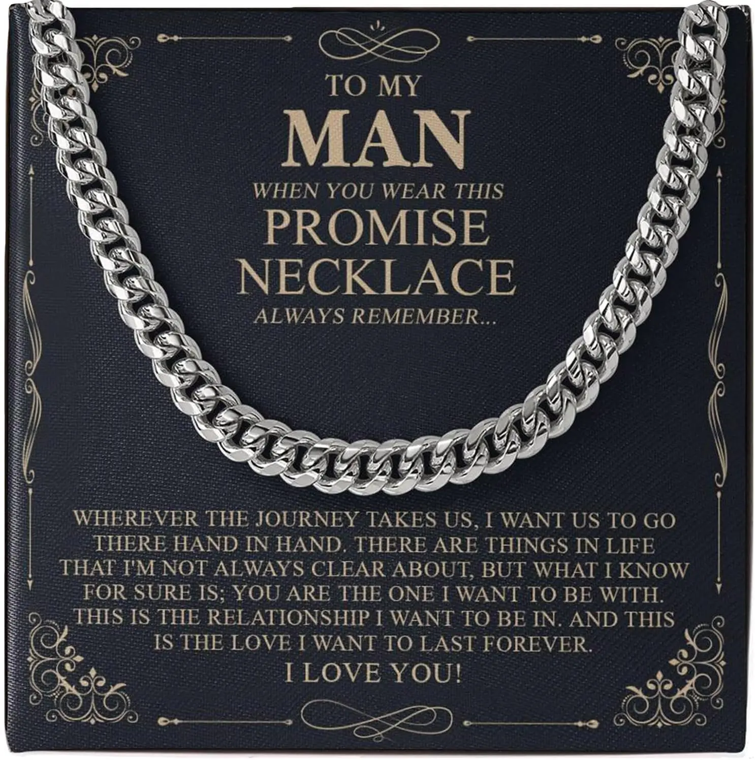 To My Man Cuban Chain Necklace With Heartfelt Message & Elegant Box, Husband, Boyfriend, Man Necklace Gift On Graduation, Birthday, Wedding, Christmas, Anniversary, Valentine's Day