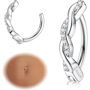 Sanfenly 14G Belly Button Rings for Women 925 Sterling Silver Hypoallergenic Clicker Belly Button Ring Cubic Zirconia Paved Reverse Hoop Belly Rings Body Belly Piercing Jewelry