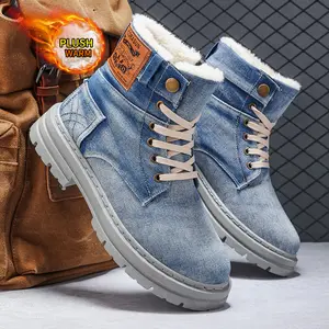 Men's Winter Snow Boots Autumn And Winter Outdoor Shoes - Lace-Up Design Plush Warmth, Western Cowboy Boots Series Thick Sole Hiking Boots Suitable For Hikes, Winter Sports And Everyday Wear