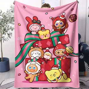 Cute Printed Facecloth Blanket, Gingerbread Man Kingdom Characters As The Theme, Q Version of The Cartoon Style, Soft and Cozy, Suitable For All Seasons
