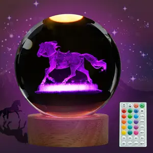 Horse Pattern Crystal Ball Night Light Remote Control 16 Color Changing LED Lamp Kids Bedroom Decor Horse Themed Gifts for Girls