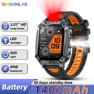 New 1400mAh large-capacity outdoor Adventurer smartwatch features an ultra-long battery life, 2.01 "Ultra-Large Screen, IPX8 deep Water Resistance, Strong button Flashlight, SOS Flashing Red Light Mode, supports BT Calling,100+ sports modes, Wireless Call