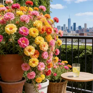 Portulaca Seeds - Double-flowered Moss Rose Annual Perennial Flower Seeds for Planting Outdoors Non GMO Mixed Colors Large Blooms Attract Pollinators Easy to Grow All Seasons