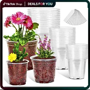 36 Pack3.5/4/5Inch Clear Nursery Pots with Drainage Hole,Variety Sizes Seed Starting Pots Transparent Plastic Plant Pots for Plants Transparency with 20 Plant Labels